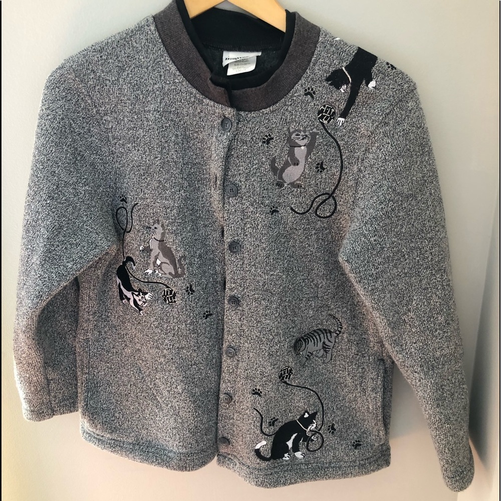 Vintage gray grandma cat sweater